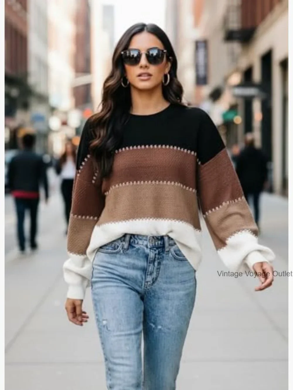 Oversized Pullover Sweater, Long Batwing Sleeves, Crew Neck, Knit Top - Picture 5 of 7